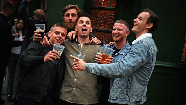 People out in Borough Market, London, as coronavirus lockdown restrictions are eased