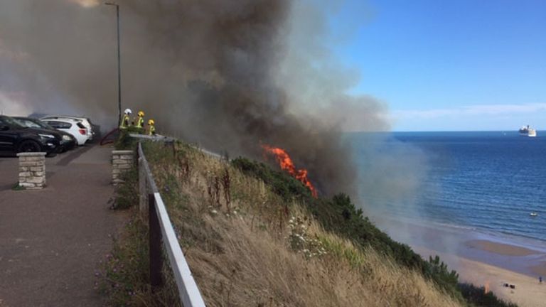 The fire spread from a beach hut, where somebody was cooking, up the cliff. Pic: Dorset & Wiltshire Fire and Rescue Service