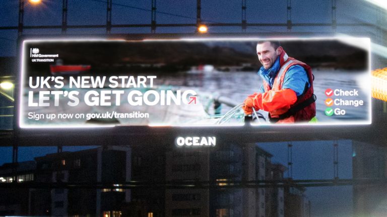 photo issued by the Cabinet Office of an example campaign billboard in Newcastle ahead of the Brexit transition period end