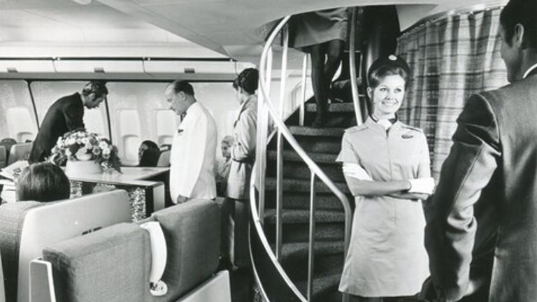 A first class cabin on one of the early 747s