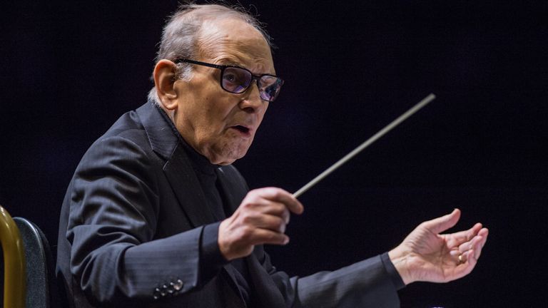 LONDON, ENGLAND - FEBRUARY 16: Ennio Morricone Performs at The O2 Arena on February 16, 2016 in London, England. (Photo by Brian Rasic/WireImage)