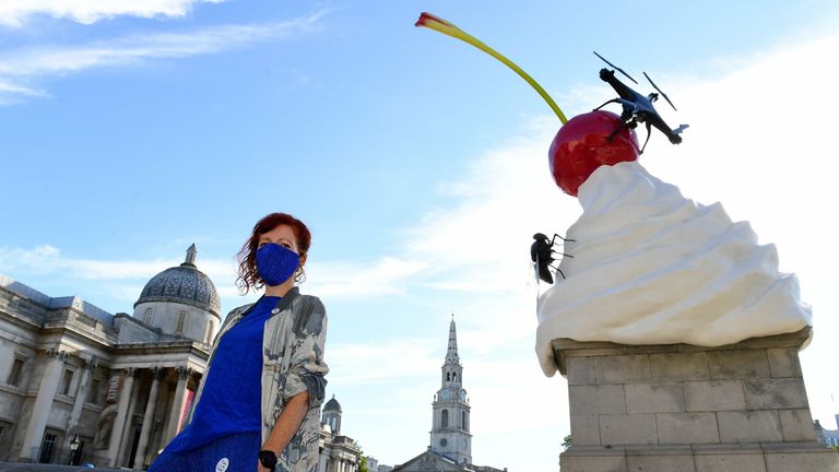 Heather Phillipson at the unveiling of the Fourth Plinth Commission in Trafalgar Square. Pic: James Veysey/Shutterstock
