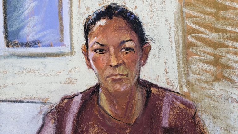 A court sketch of Ghislaine Maxwell as she appeared via video link for a bail hearing