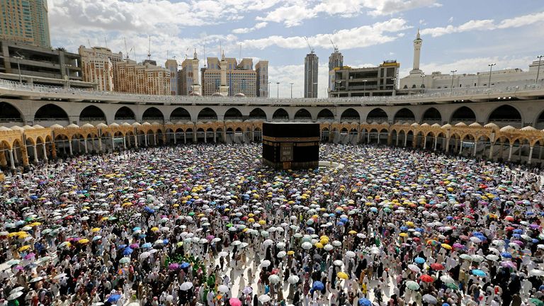 Muslim pilgrims perform the final walk around the Kaaba in 2019