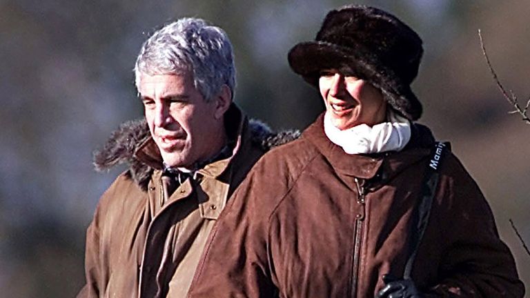 Jeffrey Epstein and Ghislaine Maxwell on a pheasant shoot with Prince Andrew, Sandringham, Norfolk. Pic: Albanpix/Shutterstock

