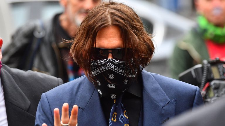 Actor Johnny Depp arriving at the High Court in London for a hearing in his libel case against the publishers of The Sun and its executive editor, Dan Wootton.