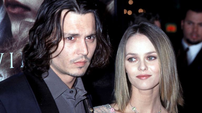 Johnny Depp with his then girlfriend Vanessa Paradis at the Los Angeles premiere of his movie "Sleepy Hollow" in 1999