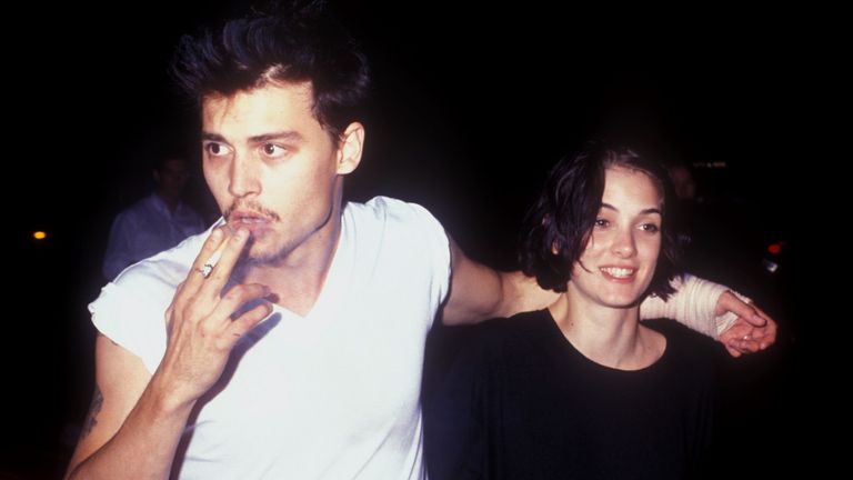 Johnny Depp and Winona Ryder in Los Angeles, California in 1990