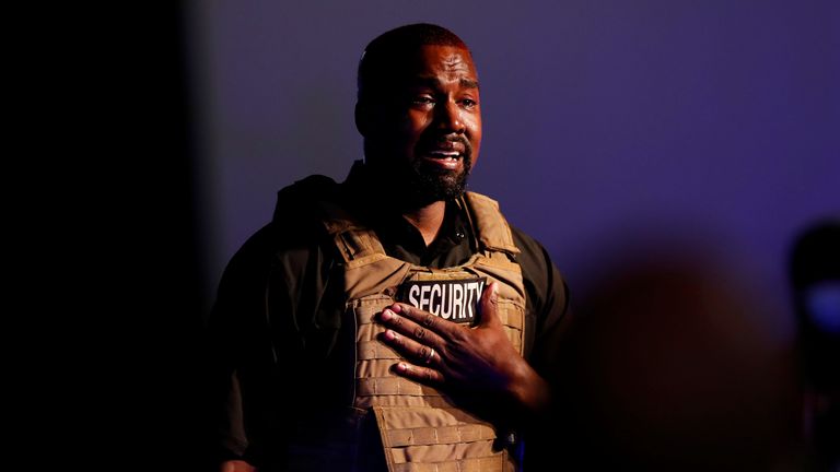 Rapper Kanye West gets emotional as he holds his first rally in support of his presidential bid in North Charleston, South Carolina, U.S. July 19, 2020. REUTERS/Randall Hill