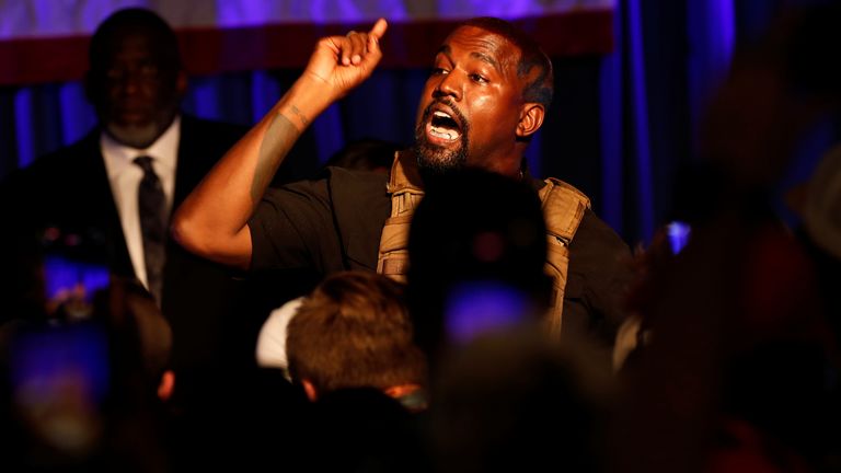 Rapper Kanye West holds his first rally in support of his presidential bid in North Charleston, South Carolina