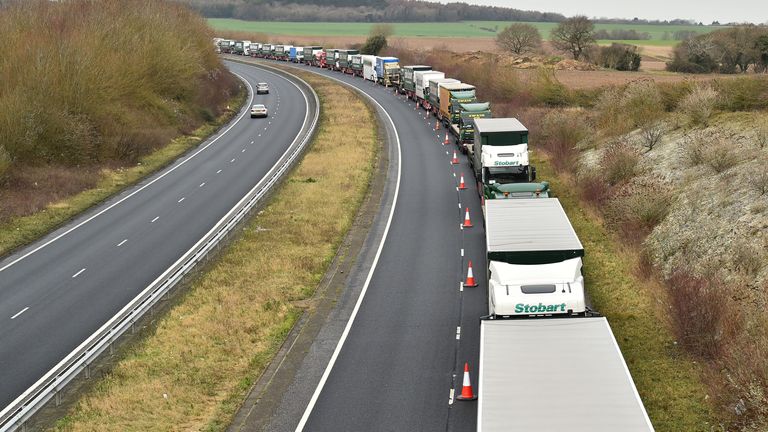 The government has been practising how to hold lorries in Kent in anticipation of delays when the Brexit transition period ends