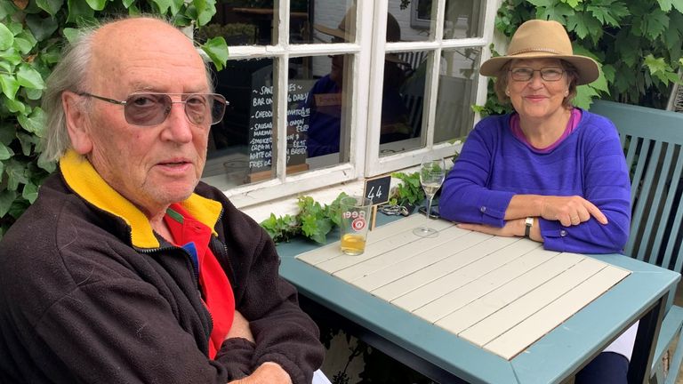 91 year old Peter Miles and Maria Hannison at a pub in Ascot