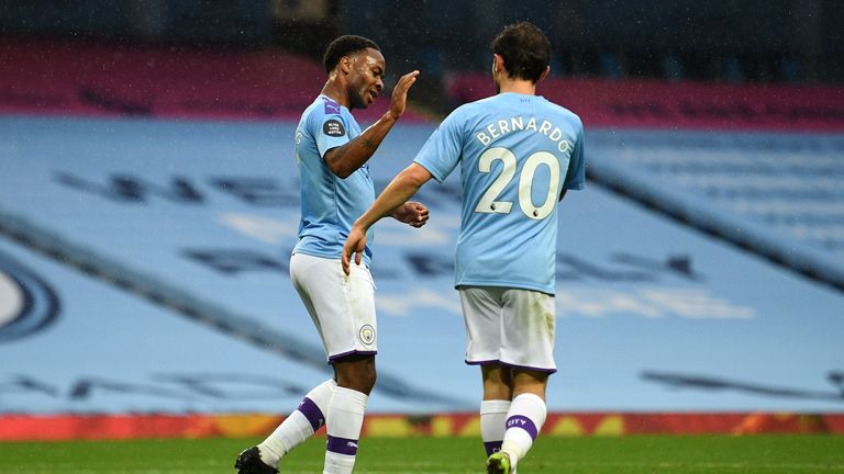 Manchester City players Raheem Sterling and Bernardo Silva