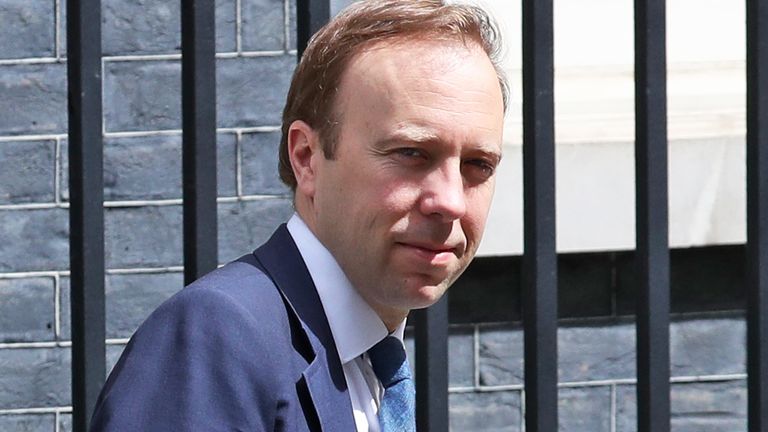 Health Secretary Matt Hancock in Downing Street, London.