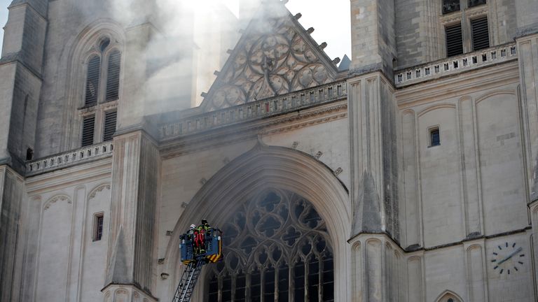 French firefighters at Nantes cathedral  