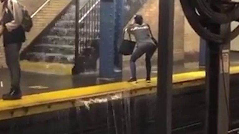 Subway floods in New York after Storm Fay drenches city