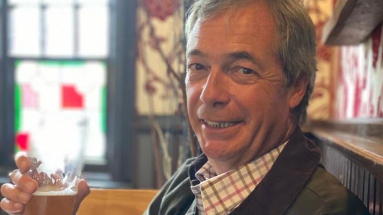 Nigel Farage tweeted this picture from the pub at midday on 4 July, when coronavirus restrictions eased. Pic: Twitter/ @Nigel_Farage