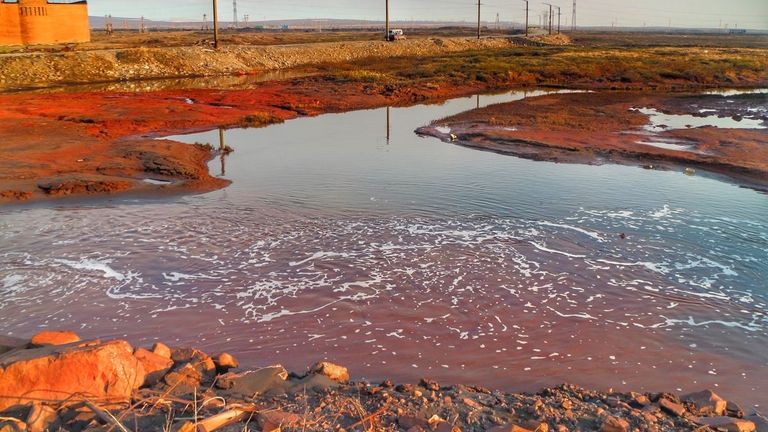 The Nornickel plant and the place where diesel meets red water (polluted by other chemicals). Pic: Vasily Ryabinin