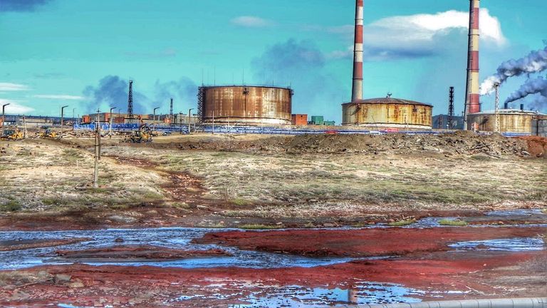 Nornickel Plant and container (on the left) which had the leak. Pic: Anastasya Leonova 