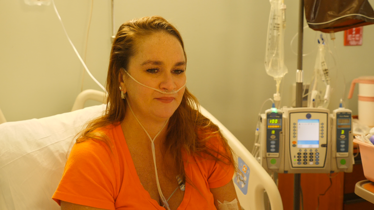 A patient receiving oxygen at the hospital