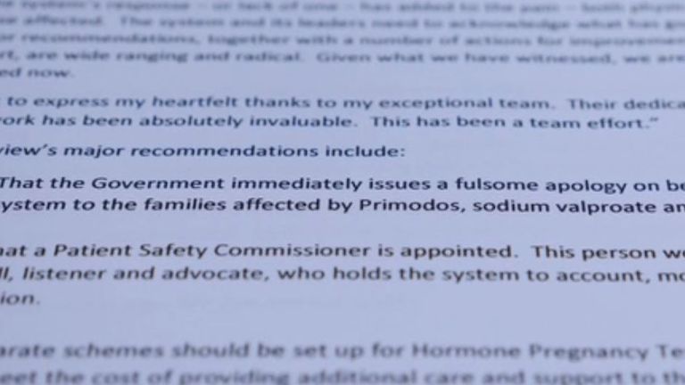 The report recommends a &#39;fulsome apology&#39; to families affected by Primodos