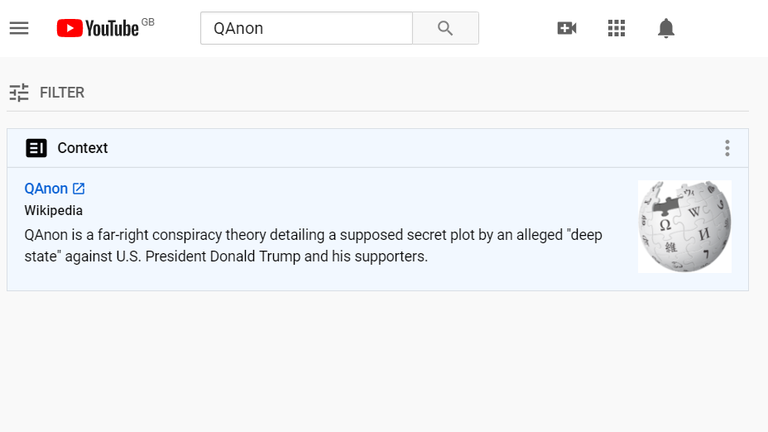 YouTube displays 'context' alongside searches for QAnon