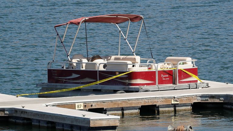 The boat that actor Naya Rivera was using when she went missing is seen on Lake Piru