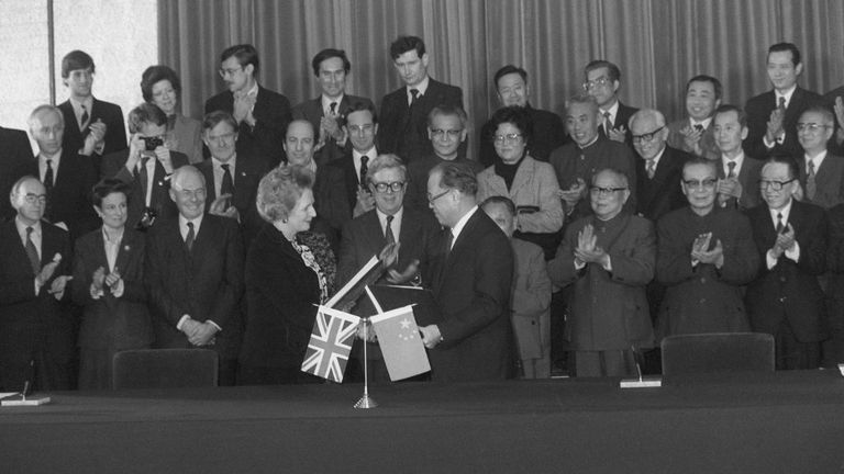 Margaret Thatcher and Zhao Ziyang signed the Sino-British Joint Declaration in 1984