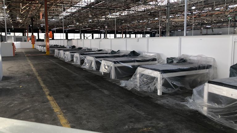 A former Volkswagen car factory has been turned into a field hospital