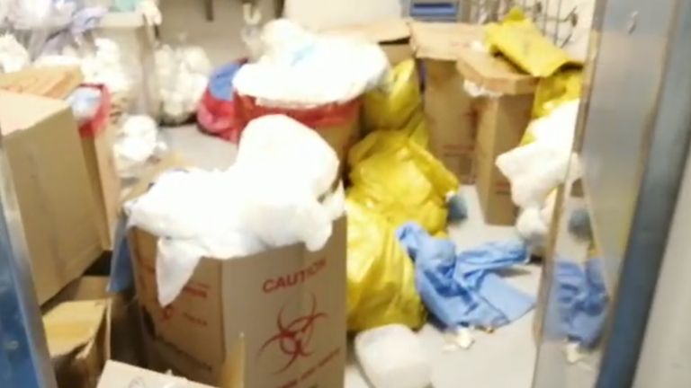 Medical waste spilled out of storerooms at Livingstone Hospital