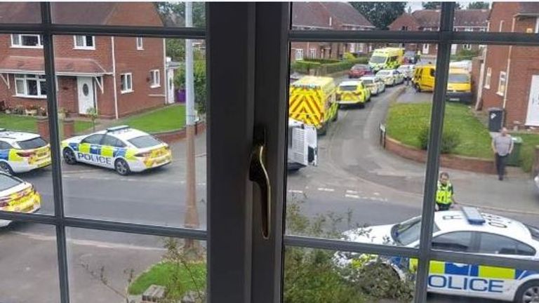 Stephens Close was packed with emergency vehicles after two paramedics were stabbed