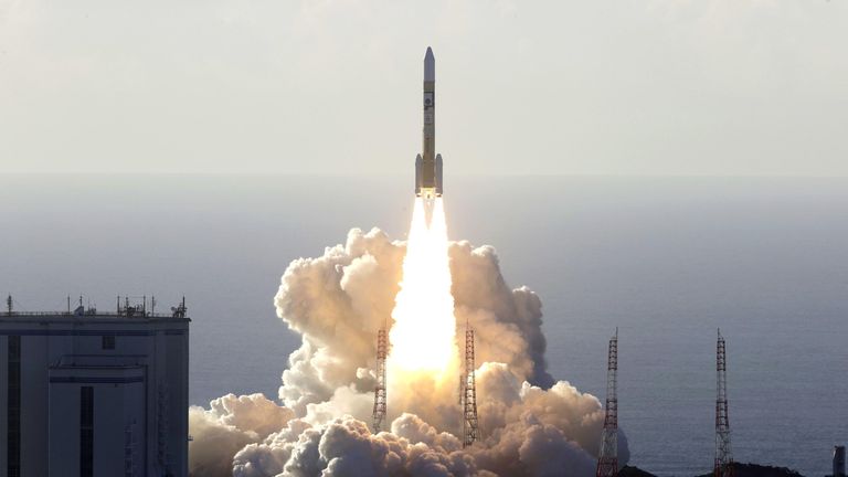 An H-2A rocket carrying the Hope Probe, developed by the Mohammed Bin Rashid Space Centre in the United Arab Emirates for the Mars explore, lifts off from the launching pad at Tanegashima Space Center on the southwestern island of Tanegashima, Japan. Pic: Kyodo