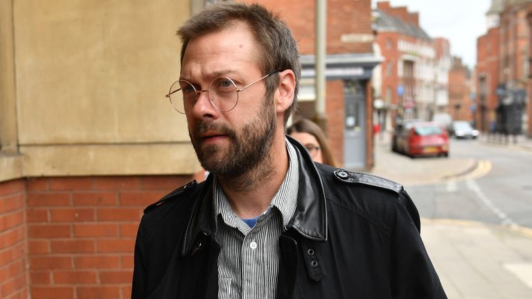 Ex-Kasabian singer, Tom Meighan, arrives at Leciester Magistrates&#39; Court where he is appearing on a domestic assault charge.