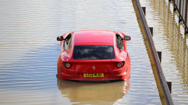 This Ferrari was one of the many vehicles that was stranded