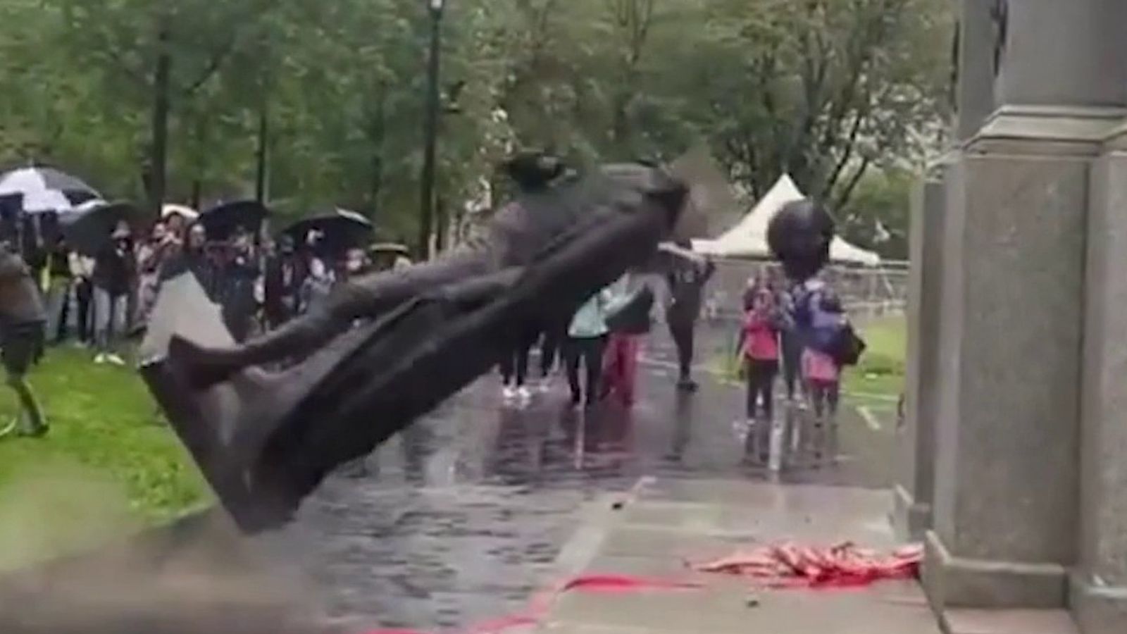 Statue of Canada's first PM toppled in Montreal World News Sky News