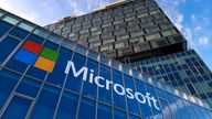 Bucharest, Romania - November 27, 2019: View of Microsoft Romania headquarters in City Gate Towers situated in Free Press Square, in Bucharest, Romania. (Bucharest, Romania - November 27, 2019: View of Microsoft Romania headquarters in City Gate Tower