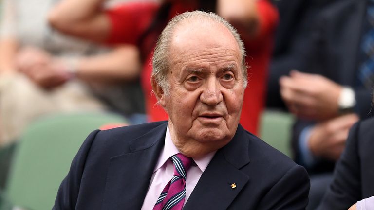 LONDON, ENGLAND - JULY 15:  King Juan Carlos of Spain looks on from the centre court royal box prior to the Ladies Singles final between Venus Williams of The United States and Garbine Muguruza of Spain on day twelve of the Wimbledon Lawn Tennis Championships at the All England Lawn Tennis and Croquet Club at Wimbledon on July 15, 2017 in London, England.  (Photo by David Ramos/Getty Images)