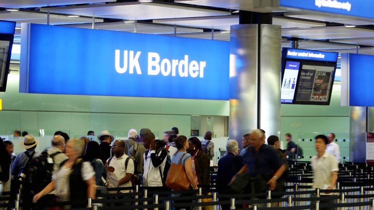 General view of passengers going through UK Border at Terminal 2 of Heathrow Airport.