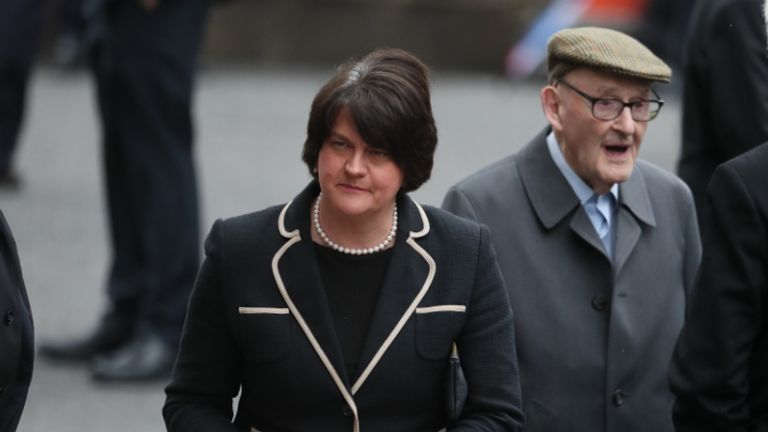 First Minister of Northern Ireland Arlene Foster arrives at St Eugene's Cathedral in Londonderry, ahead of the funeral of John Hume.