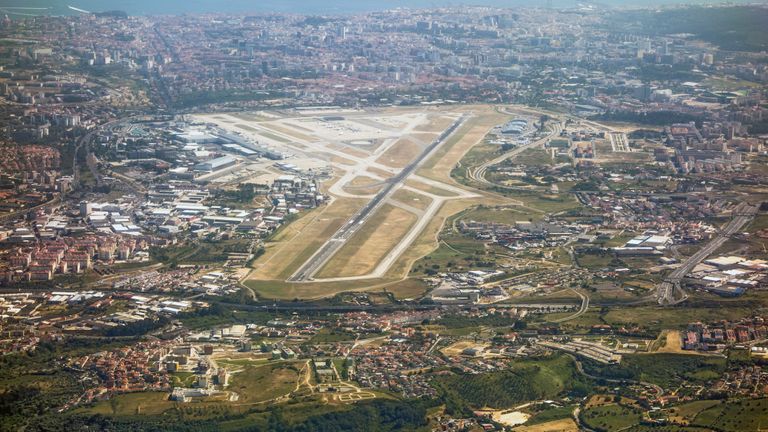Airport Lisbon, Portugal, aerial view