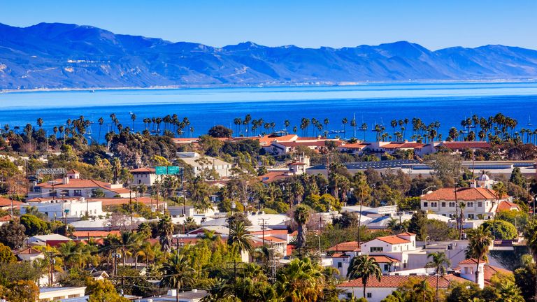 Orange Roofs Buildings Coastline Pacific Oecan Santa Barbara California