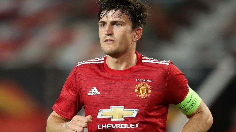 Manchester United's Harry Maguire during the UEFA Europa League round of 16 second leg match at Old Trafford, Manchester. Wednesday August 5, 2020. See PA story SOCCER Man Utd. Photo credit should read: Martin Rickett/PA Wire.