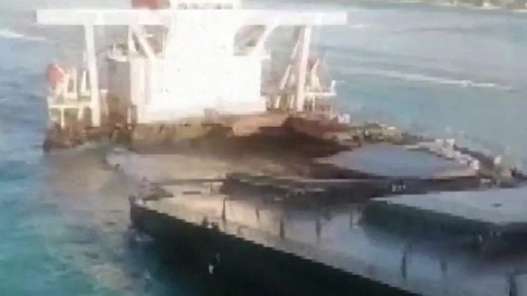 Aerial footage shows Mauritius oil tanker broken in half