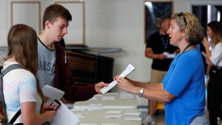 Sixth form students receive their A-Level results at The Hemel Hempstead School in Hemel Hempstead
