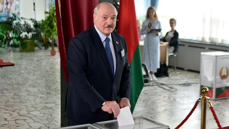 President Alexander Lukashenko casts his ballot in Minsk