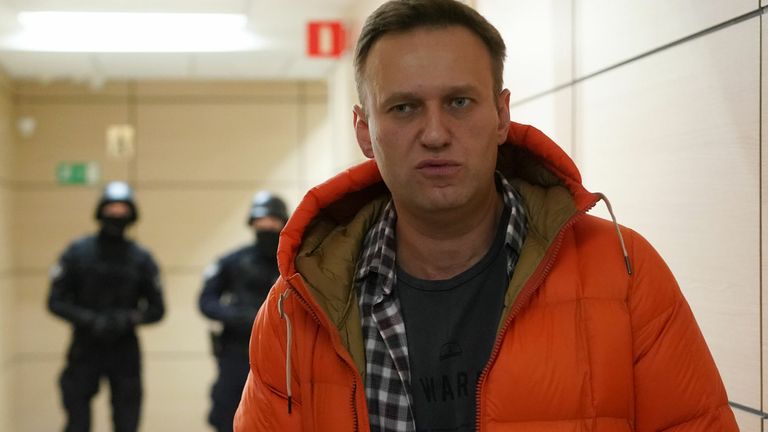 Alexei Navalny outside his Moscow office on December 26, 2019 as police carry out a search