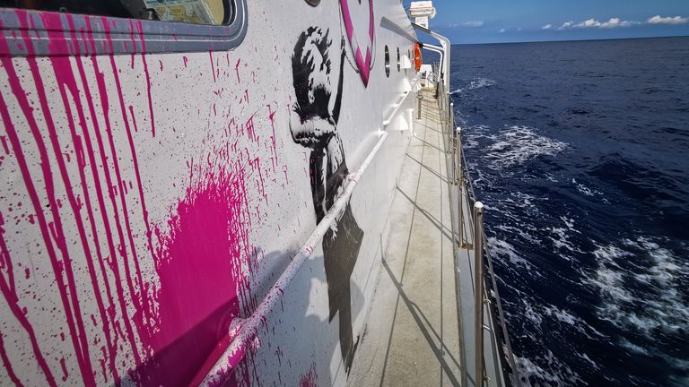 Undated handout photo issued by Louise Michel of a refugee rescue boat funded by British street artist Banksy.

