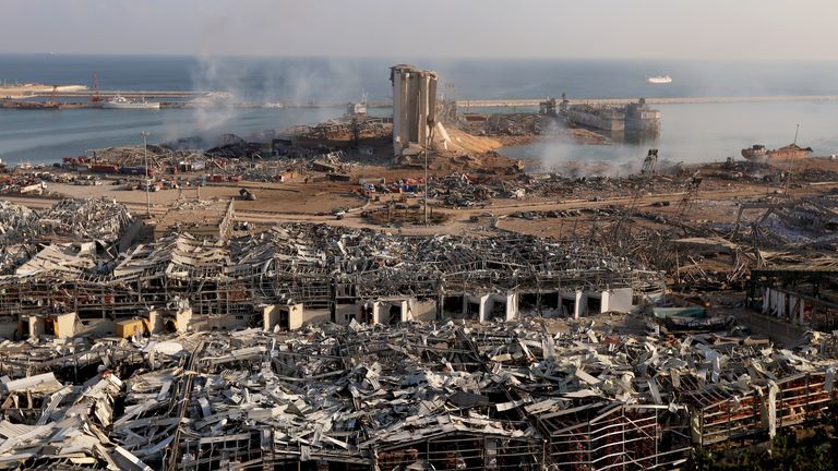 A general view shows the damage at the site of Tuesday&#39;s blast in Beirut&#39;s port area, Lebanon August 5, 2020. REUTERS/Mohamed Azakir