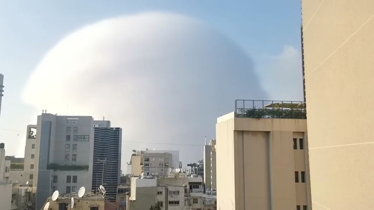 A shockwave during an explosion in Beirut. Pic: Karim Sokhn/Instagram/Ksokhn + Thebikekitchenbeirut