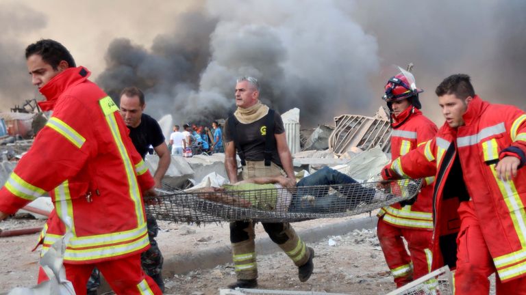 Injured man treated after an explosion in Beirut